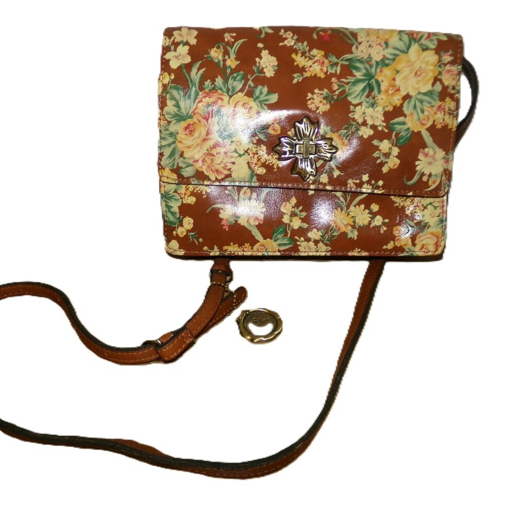 Patricia Nash Floral Leather Crossbody in Brown and Yellow - Picture 2 of 14